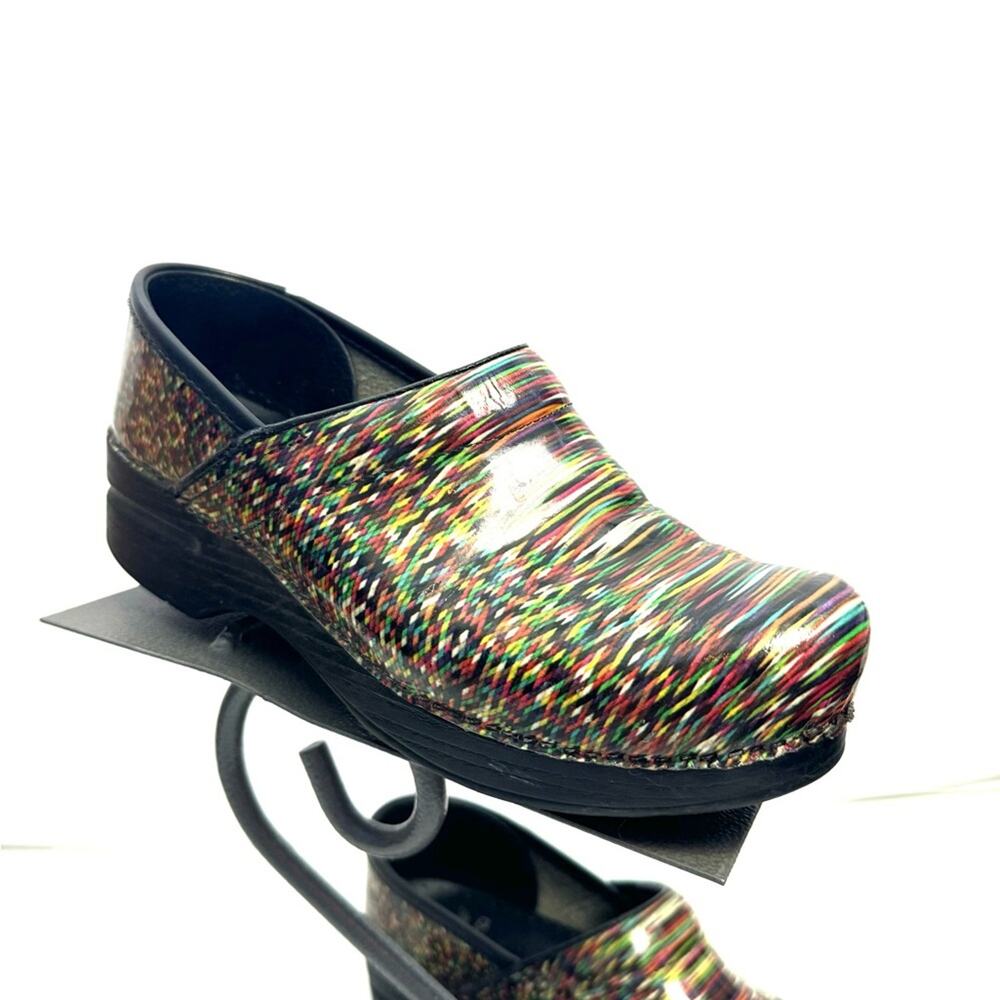 Dansko Multicolored Pixel Patent Leather Clogs Shoes Size US 8.5